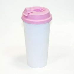Термостакан пластиковый белый с розовой крышкой 500мл